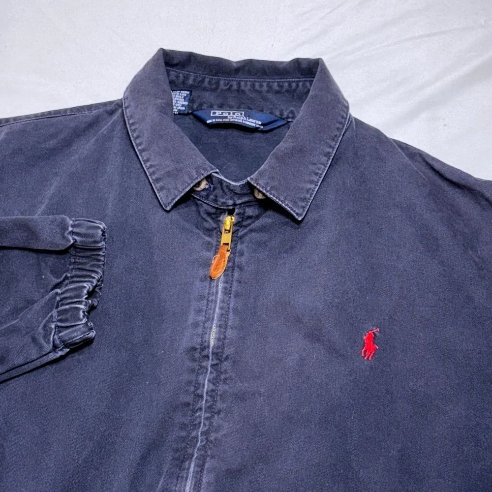 VTG 90s Polo Ralph Lauren Harrington Jacket Mens M Navy Blue USA Made Bi-Swing